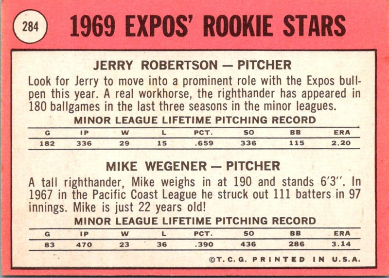 1969 Topps Expos Rookies - Jerry Robertson/Mike Wegener