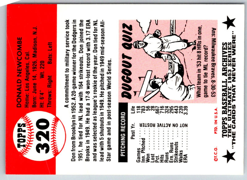 1991 Topps Archives 1953 Don Newcombe