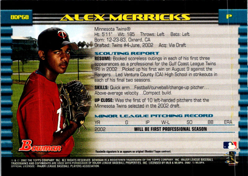 2002 Bowman Draft Picks & Prospects Alex Merricks