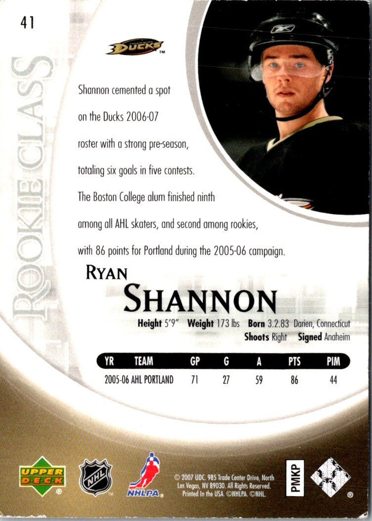 2006 Upper Deck Rookie Class Box Set Ryan Shannon