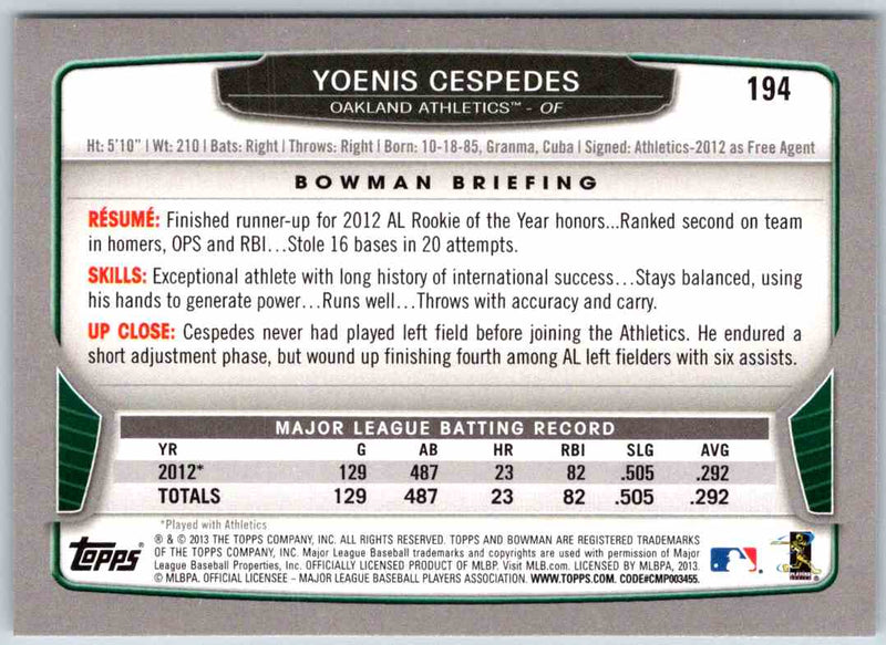 2013 Bowman Yoenis Cespedes