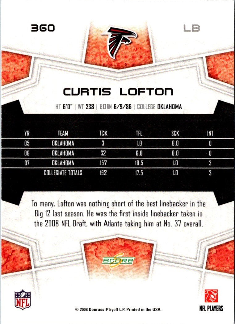 2008 Score Super Bowl XLIII Curtis Lofton