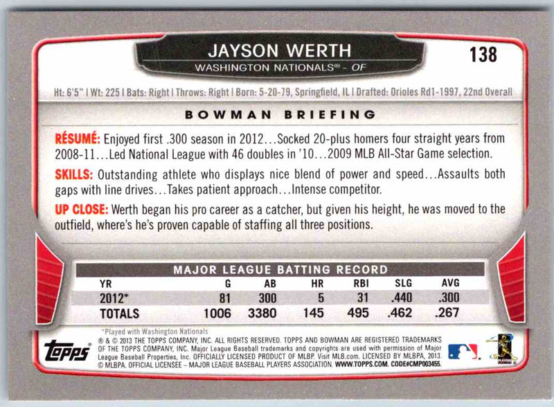 2013 Bowman Jayson Werth