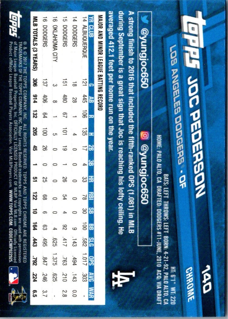 2017 Topps Chrome Joc Pederson