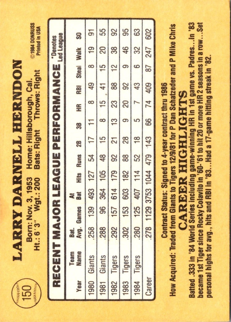 1985 Donruss Larry Herndon