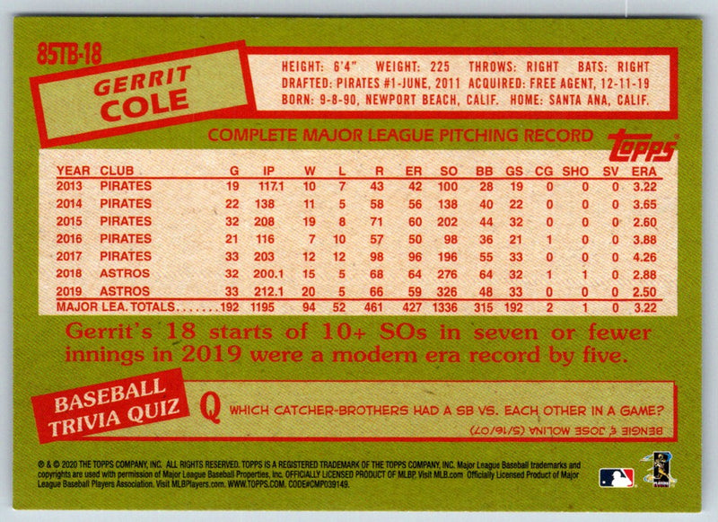 2020 Topps 1985 35th Anniversary (Series 2) Gerrit Cole