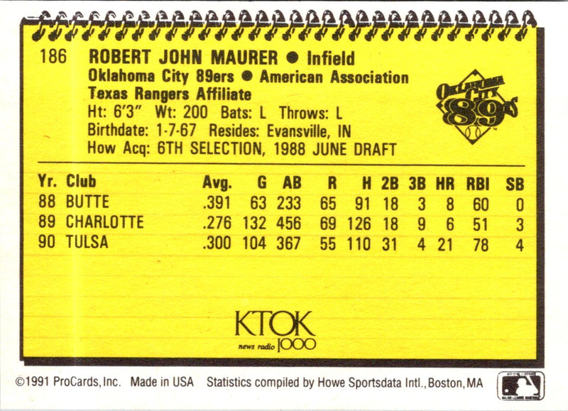 1991 ProCards Rob Maurer