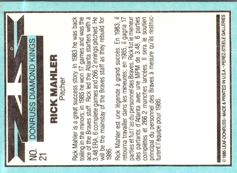 1986 Donruss Diamond Kings Rick Mahler