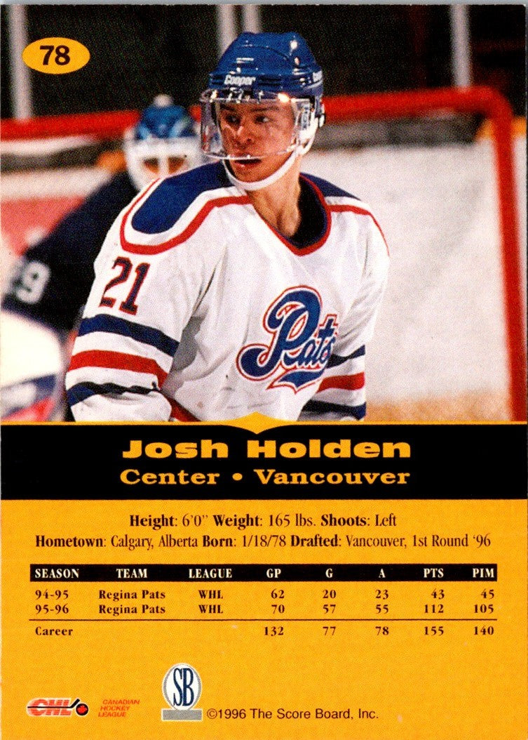 1996 Regina Pats WHL Josh Holden