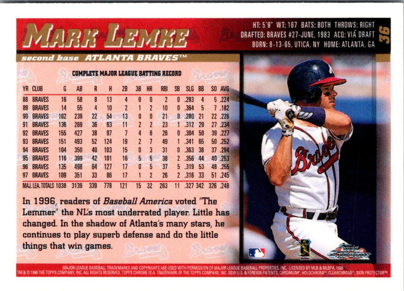 1998 Topps Chrome Mark Lemke