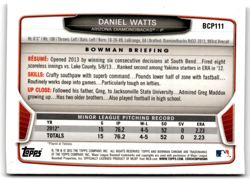 2013 Bowman Chrome Prospects Daniel Watts