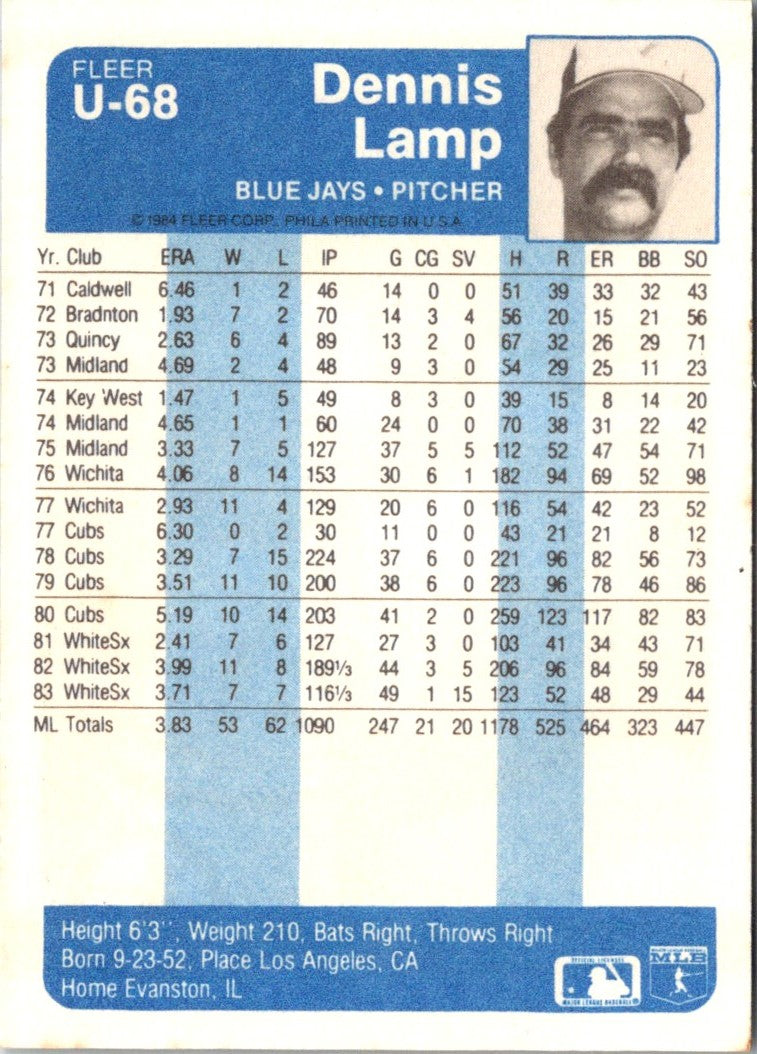 1984 Fleer Update Dennis Lamp