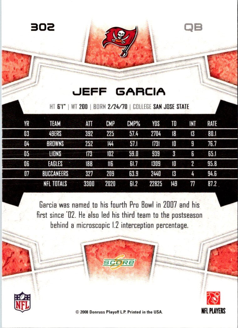 2008 Score Super Bowl XLIII Jeff Garcia