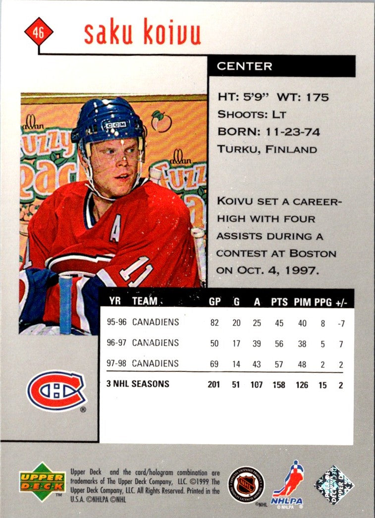 1998 Upper Deck Black Diamond Saku Koivu