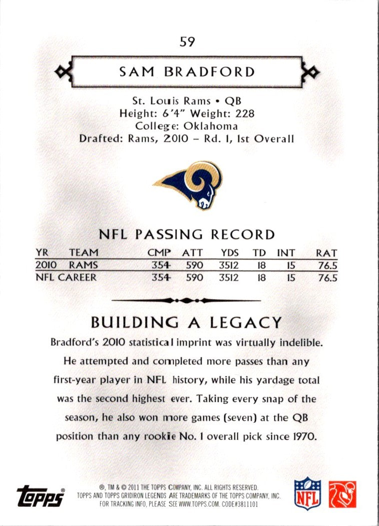 2011 Topps Gridiron Legends Sam Bradford