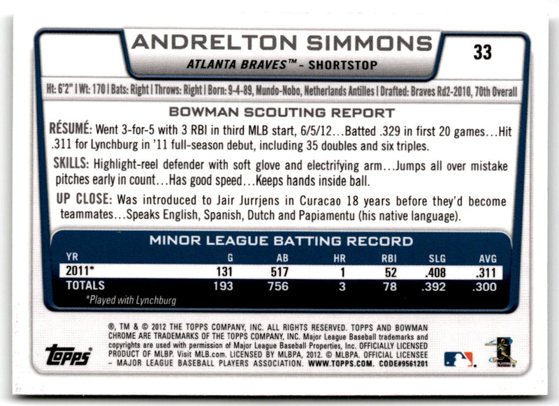 2012 Bowman Draft Picks & Prospects Chrome Andrelton Simmons