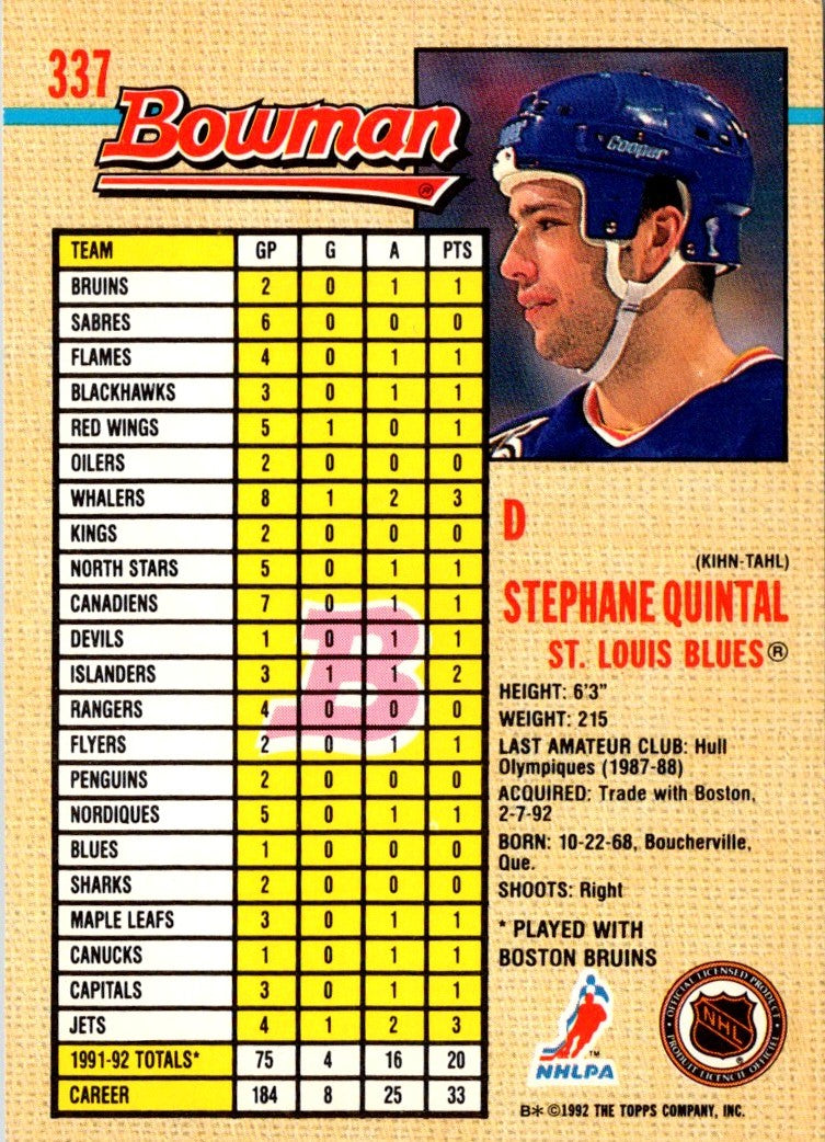 1992 Bowman Stephane Quintal