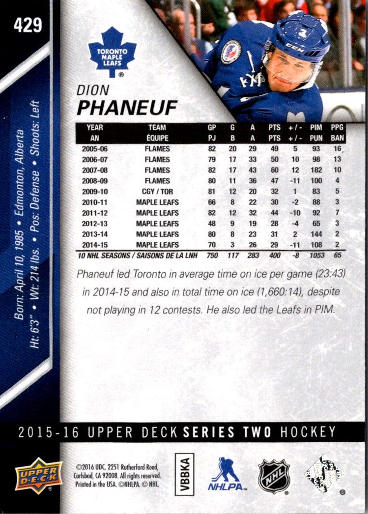 2015 Upper Deck Dion Phaneuf