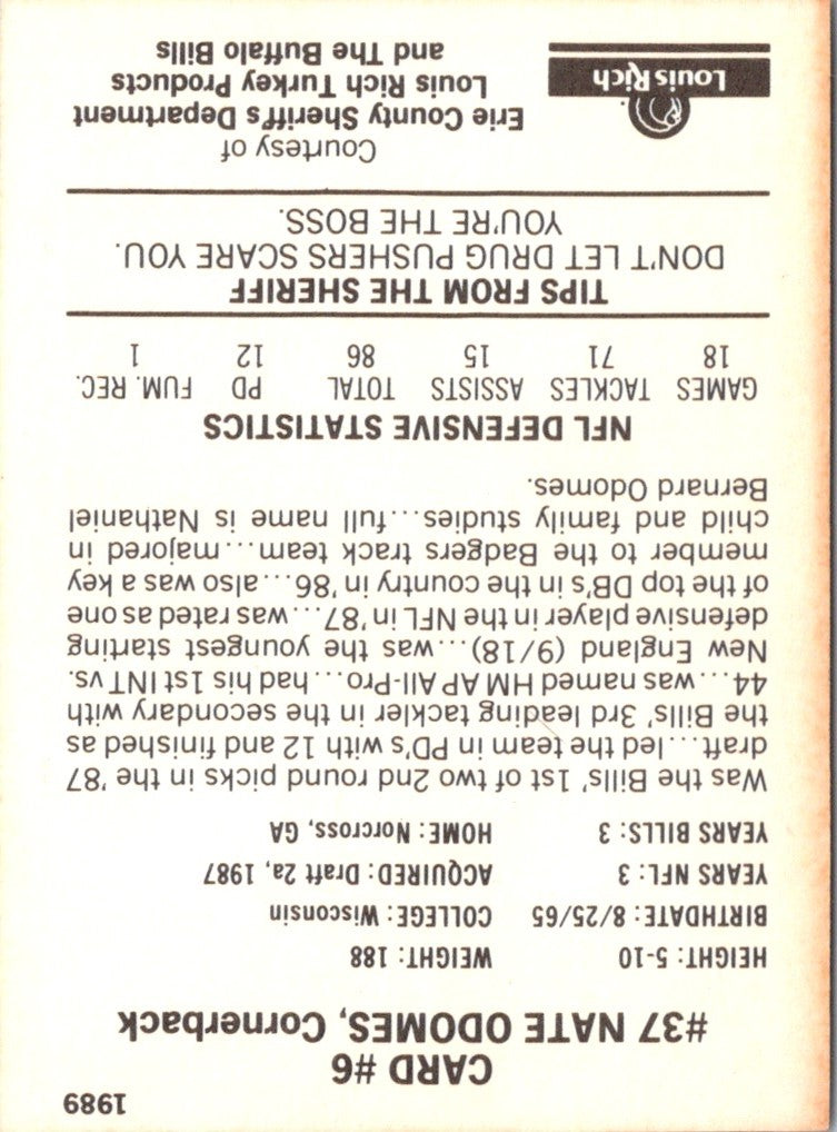 1989 Buffalo Bills Police Nate Odomes