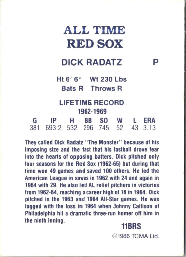 1986 TCMA All-Time Red Sox Dick Radatz