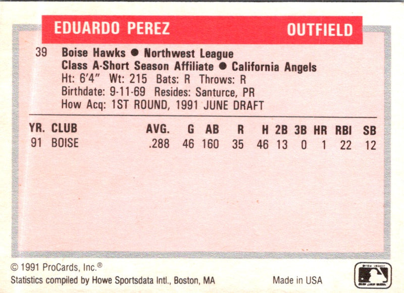 1991 ProCards Tomorrow's Heroes Eduardo Perez