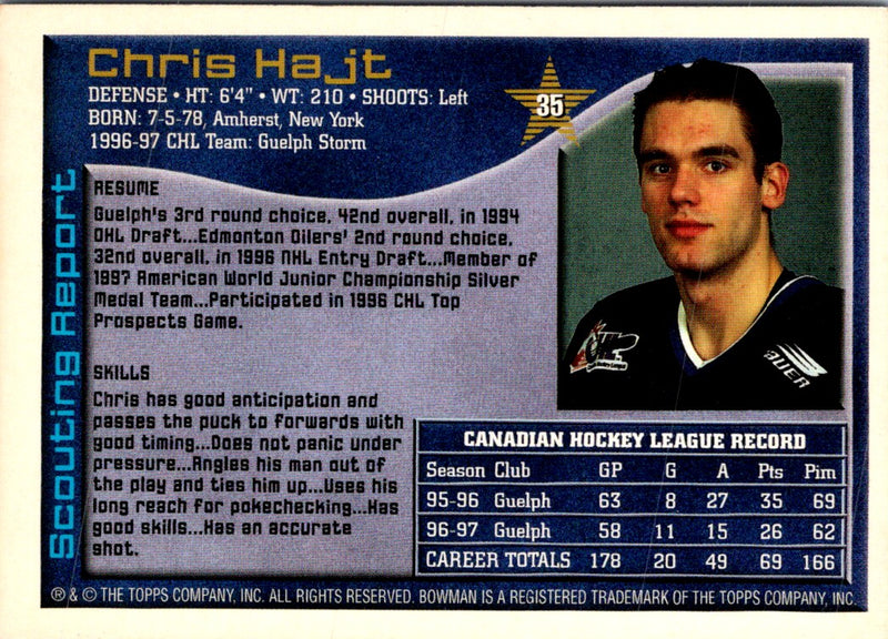 1997 Bowman CHL Chris Hajt