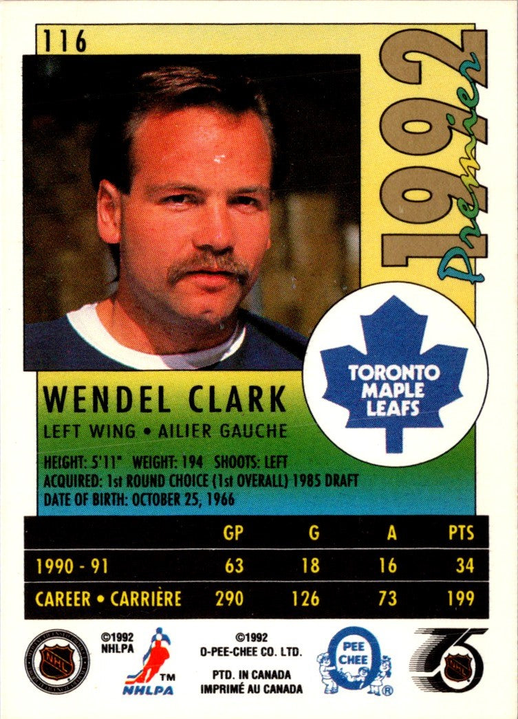 1991 O-Pee-Chee Premier Wendel Clark