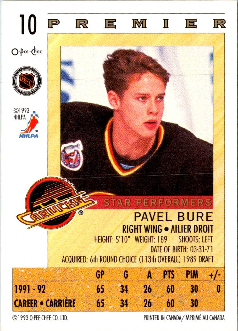 1992 O-Pee-Chee Premier Star Performers Pavel Bure