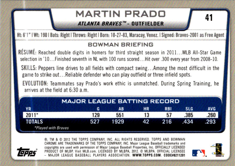 2012 Bowman Chrome Martin Prado