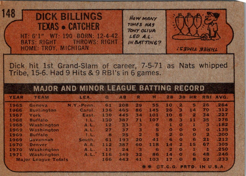 1972 Topps Dick Billings