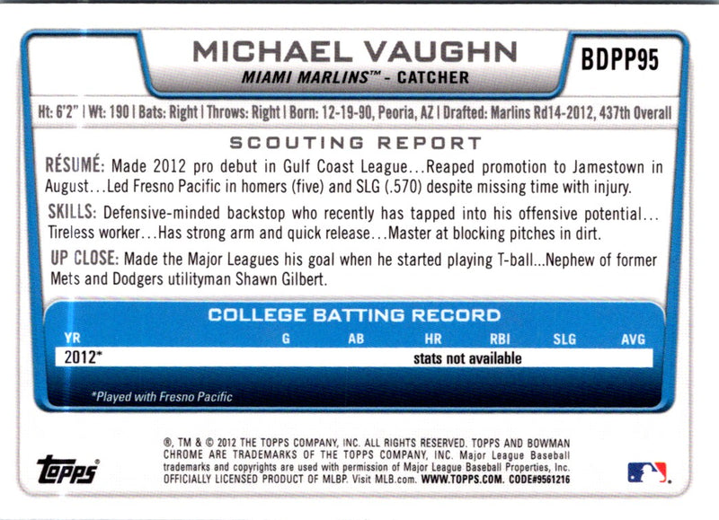 2012 Bowman Draft Picks & Prospects Chrome Michael Vaughn