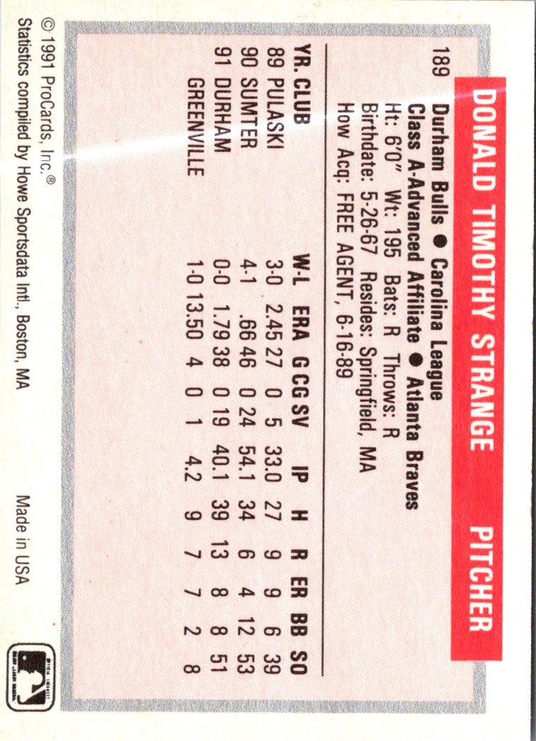 1991 ProCards Tomorrow's Heroes Don Strange