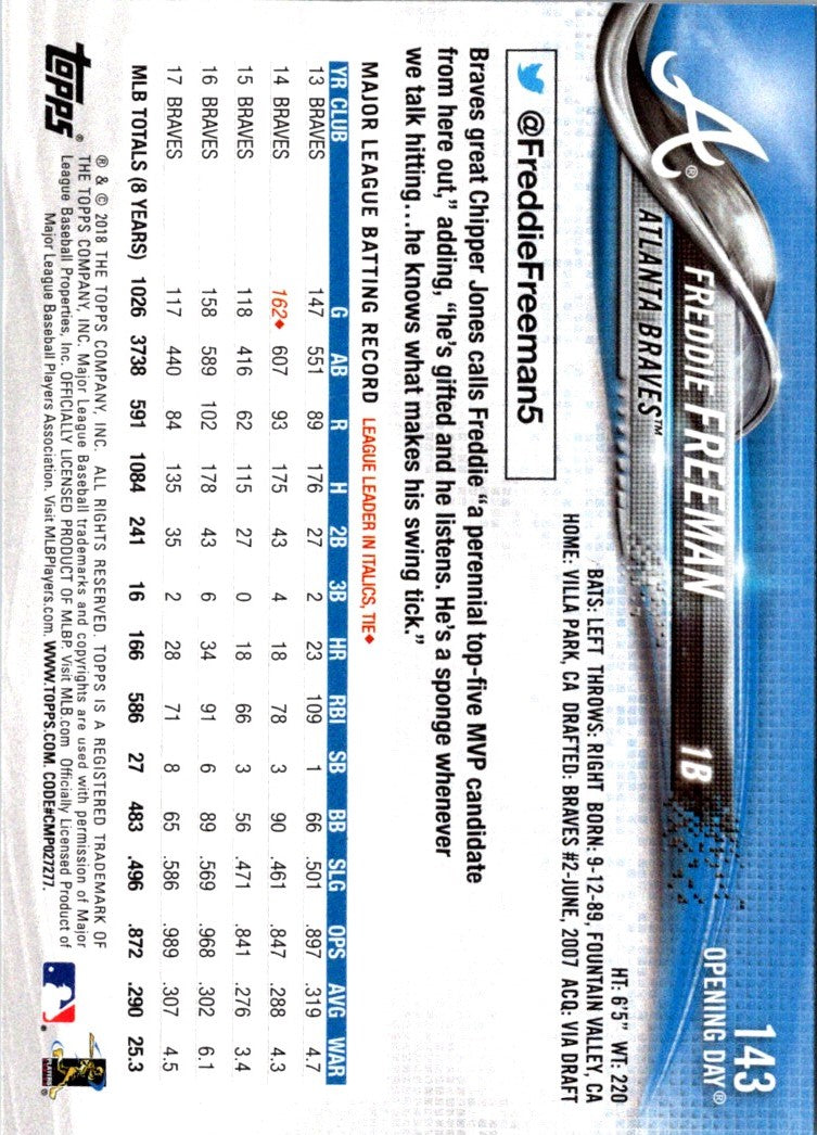 2018 Topps Opening Day Freddie Freeman