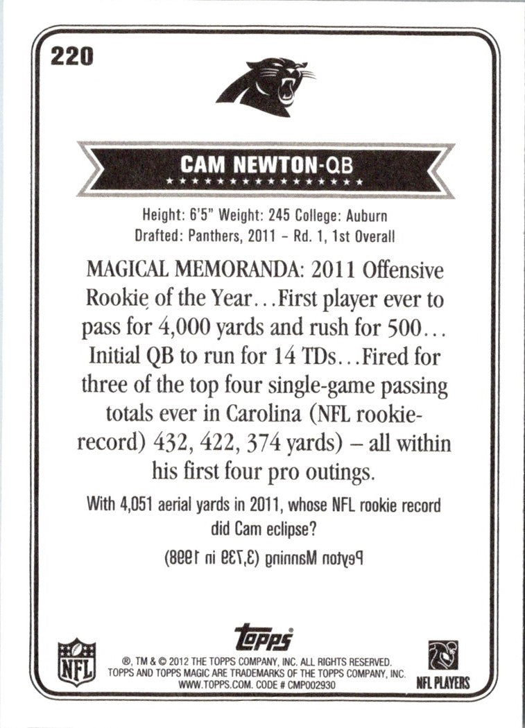 2012 Topps Magic Cam Newton