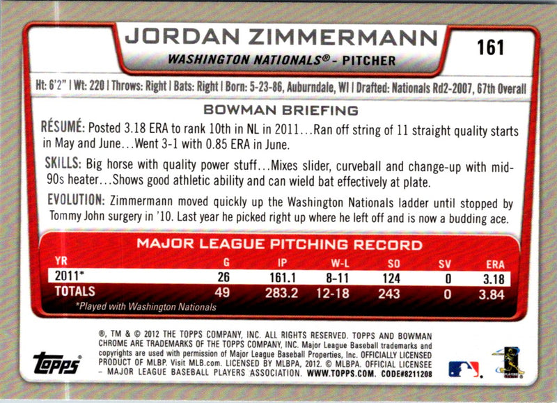 2012 Bowman Chrome Jordan Zimmermann