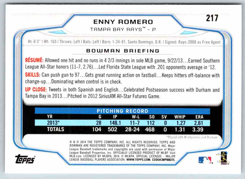 2014 Bowman Enny Romero