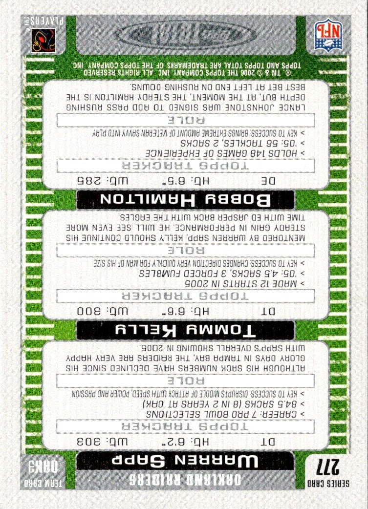 2006 Topps Total Warren Sapp/Tommy Kelly/Bobby Hamilton