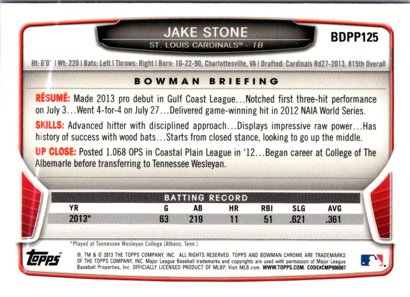 2013 Bowman Chrome Jake Stone