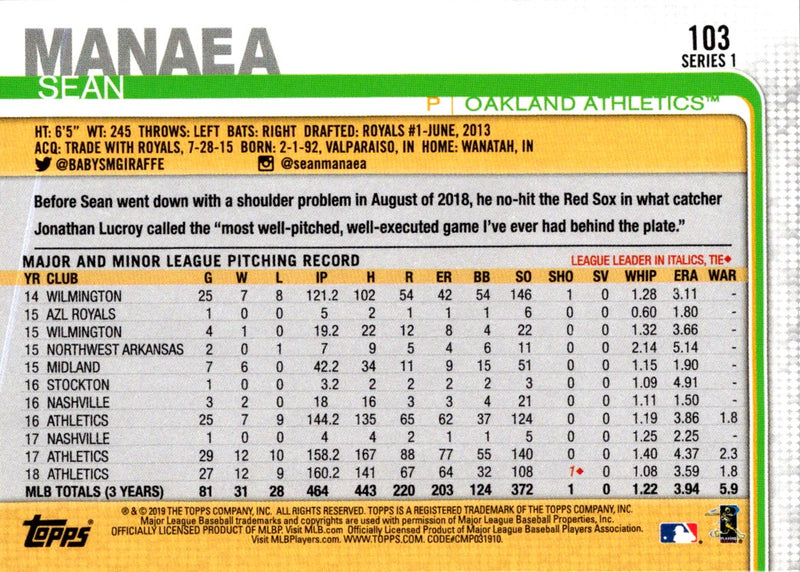 2019 Topps Sean Manaea