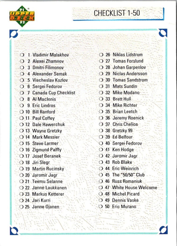 1991 Upper Deck Checklist 1- #100