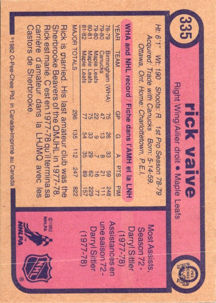 1982 O-Pee-Chee Rick Vaive