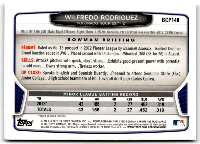 2013 Bowman Chrome Prospects Wilfredo Rodriguez