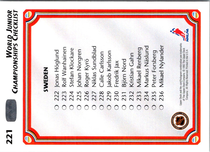 1992 Upper Deck World Junior Championships Checklist