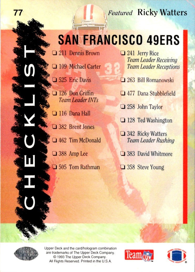 1993 Upper Deck 49ers Checklist