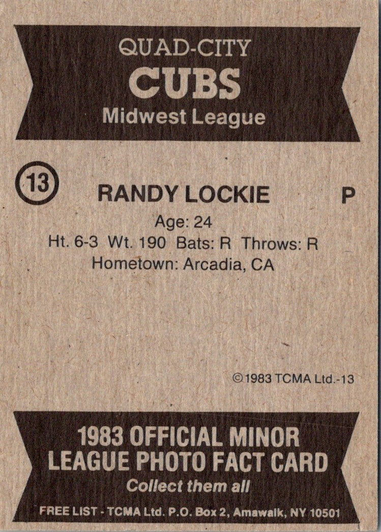 1983 TCMA Quad City Cubs Randy Lockie