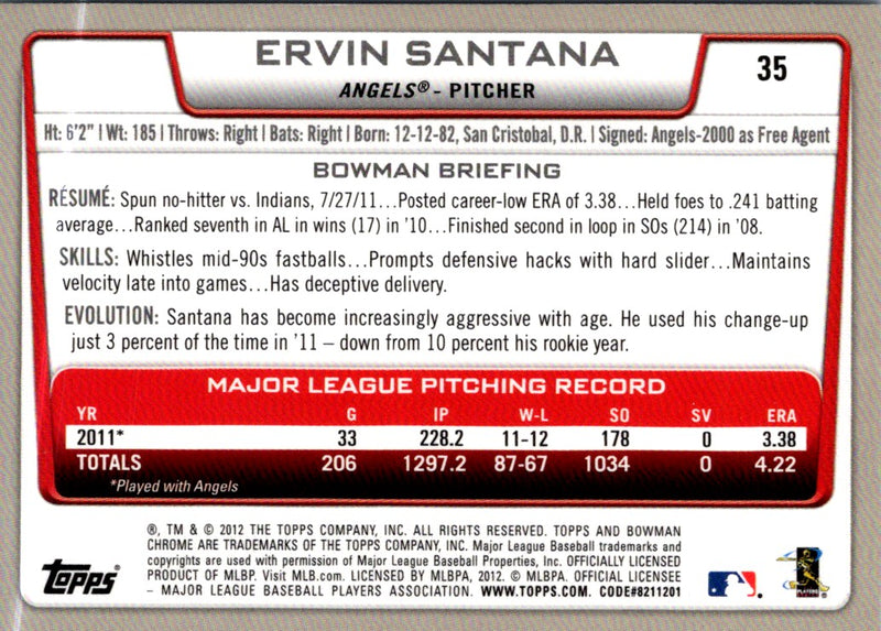 2012 Bowman Chrome Ervin Santana