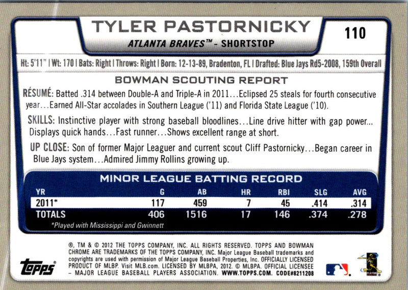 2012 Bowman Chrome Tyler Pastornicky