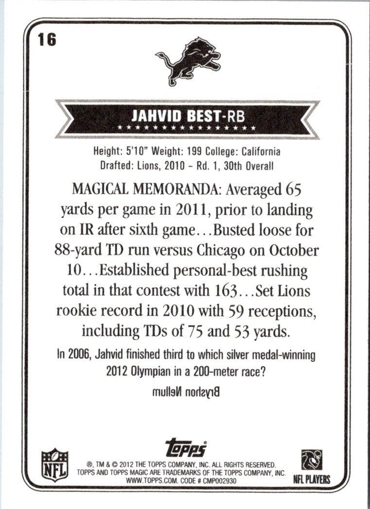 2012 Topps Magic Jahvid Best