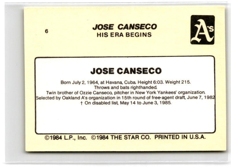1986 Star Jose Canseco/Bat to waist