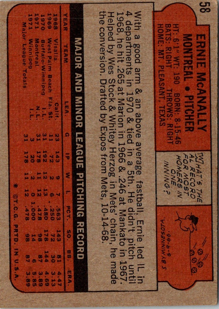 1972 Topps Ernie McAnally